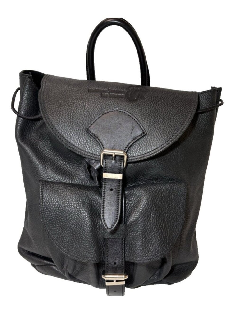 Rolling Stones Roots Leather Backpack Black Pebbled Rock Band Travel Bag